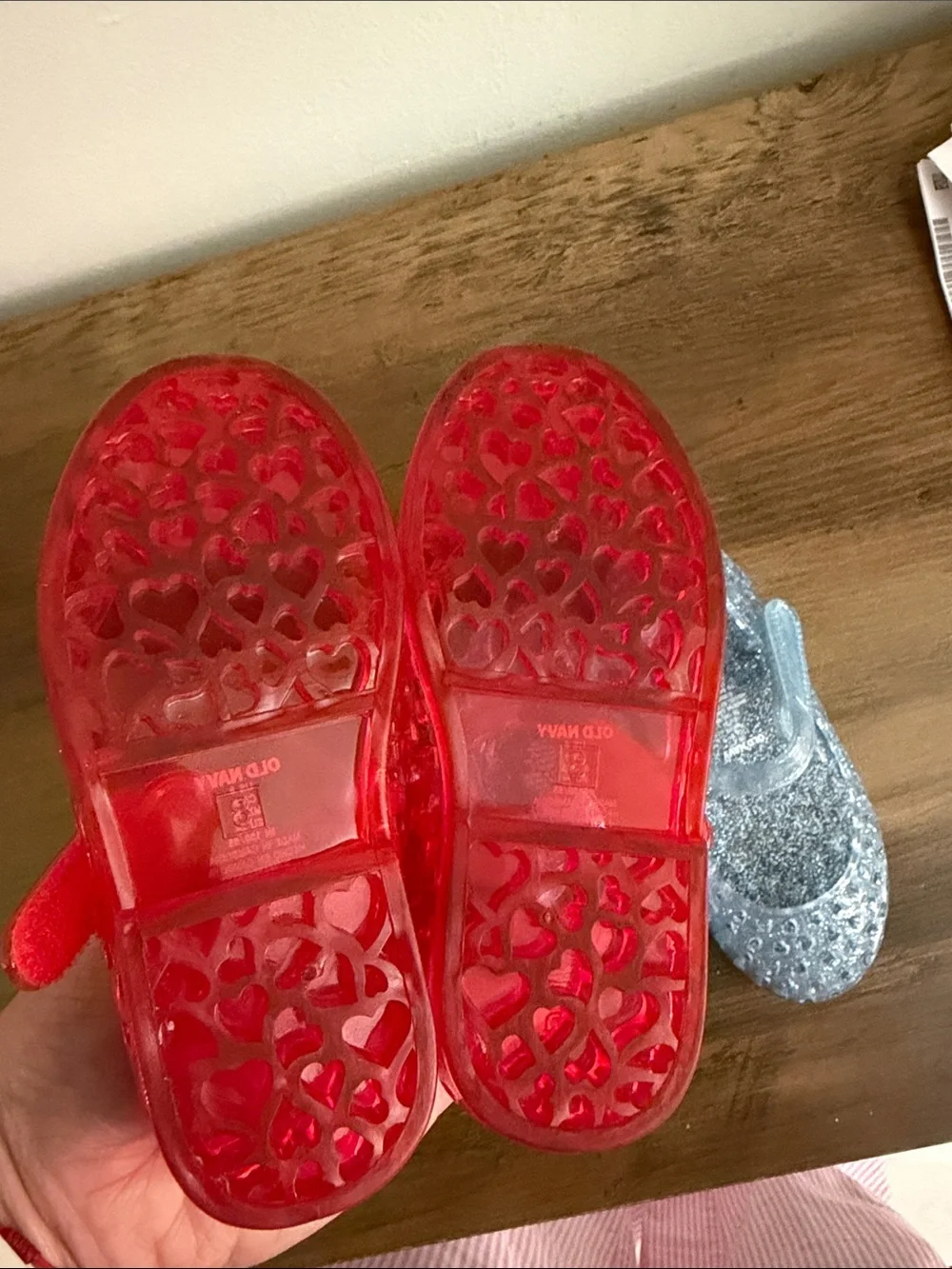Old Navy Kids Jelly Mary Janes - Red with Strawberry Charm & Silver Glitter